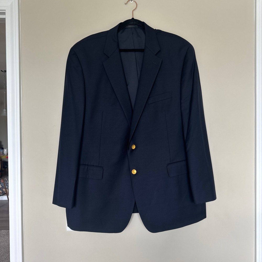 Lauren Ralph Lauren Mens Navy Blue Wool Sport Coat Gold Buttons 48R Academia